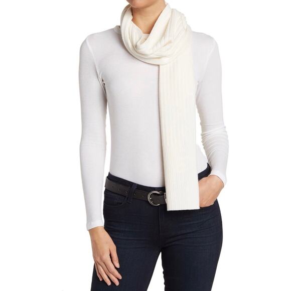 NEW ALLSAINTS Wool Blend Ribbed Knit Scarf in Chalk - Picture 1 of 4